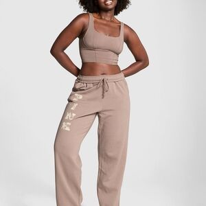 PINK Ivy Fleece Straight-Leg Sweatpants in Iced Coffee Color